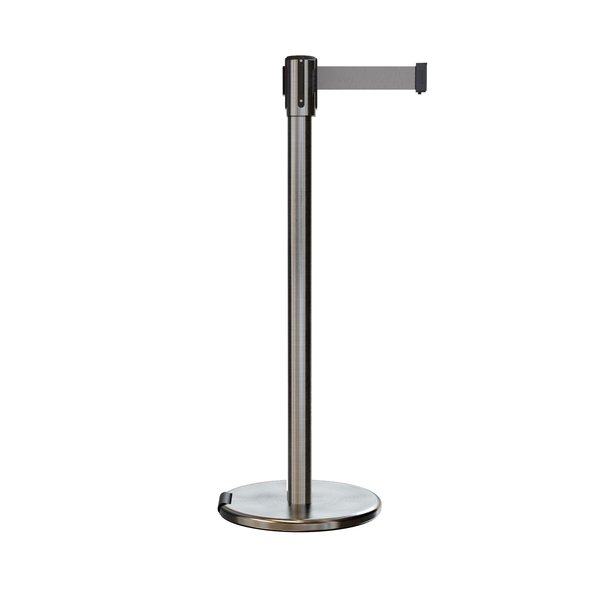 Montour Line Retractable Belt Rolling Stanchion, 2ft Sat.Steel Post  11ft. Lt Gry ME530-SS-LGY-110